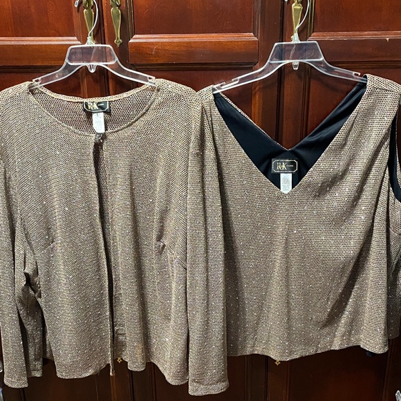 R&K Evening Vintage Gold Knit silver Cardigan and Tank Set size 5X - Picture 1 of 16